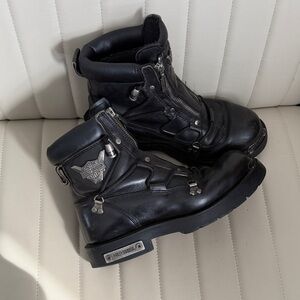Harley-Davidson Black Leather Moto Boots | Size 10 | Zip & Buckle Biker Style